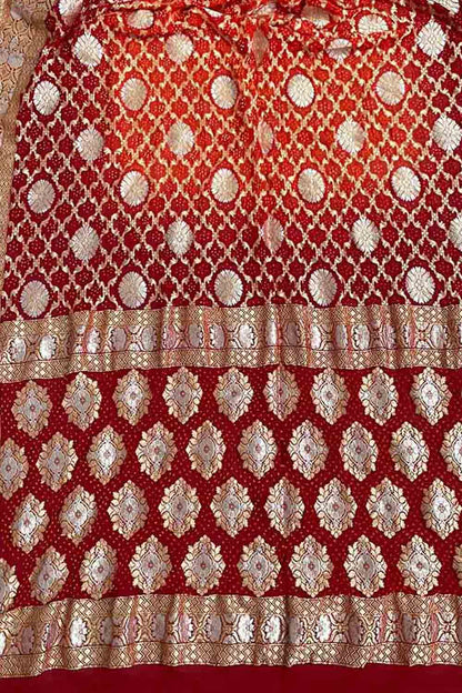 Red Banarasi Bandhani Pure Georgette Dupatta - Luxurion World