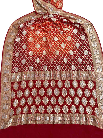 Red Banarasi Bandhani Pure Georgette Dupatta - Luxurion World