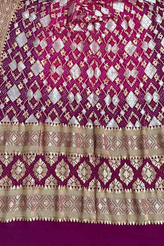 Pink And Purple Banarasi Bandhani Pure Georgette Dupatta - Luxurion World