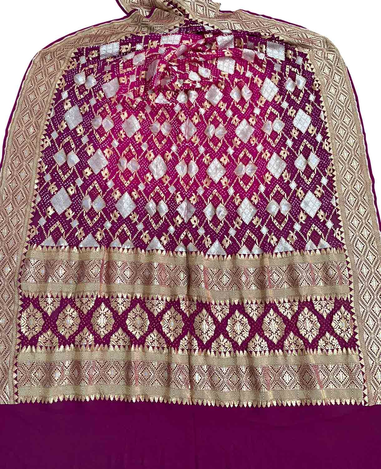 Pink And Purple Banarasi Bandhani Pure Georgette Dupatta - Luxurion World