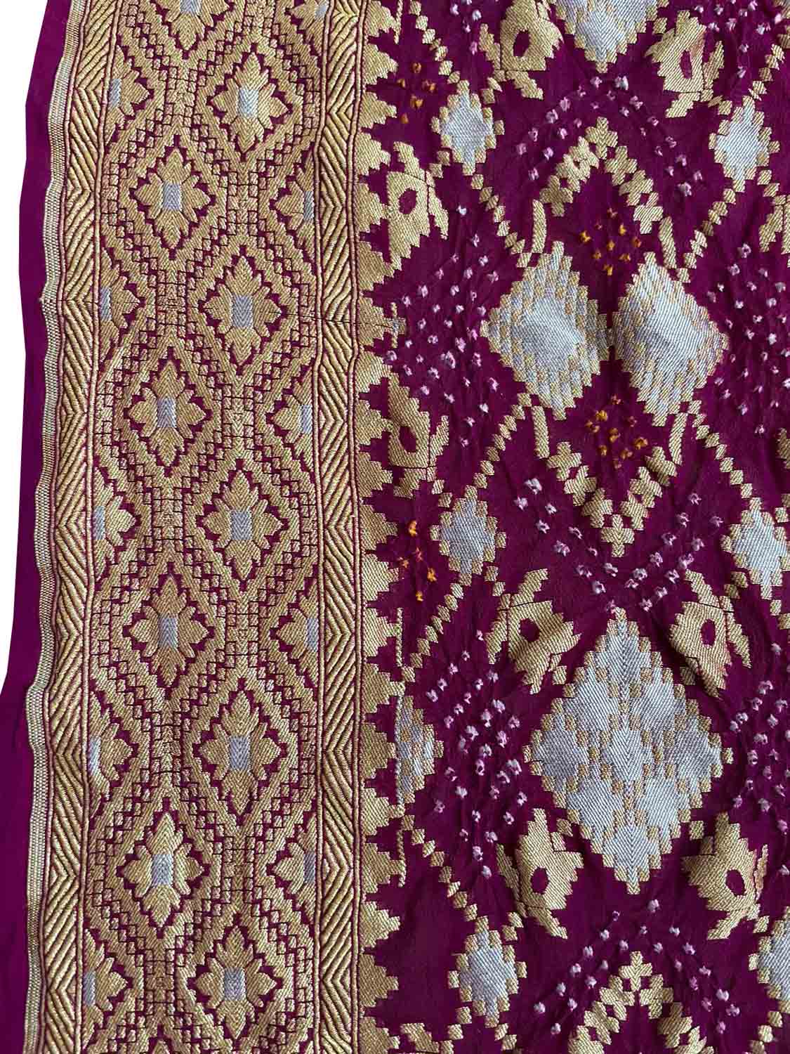 Pink And Purple Banarasi Bandhani Pure Georgette Dupatta - Luxurion World