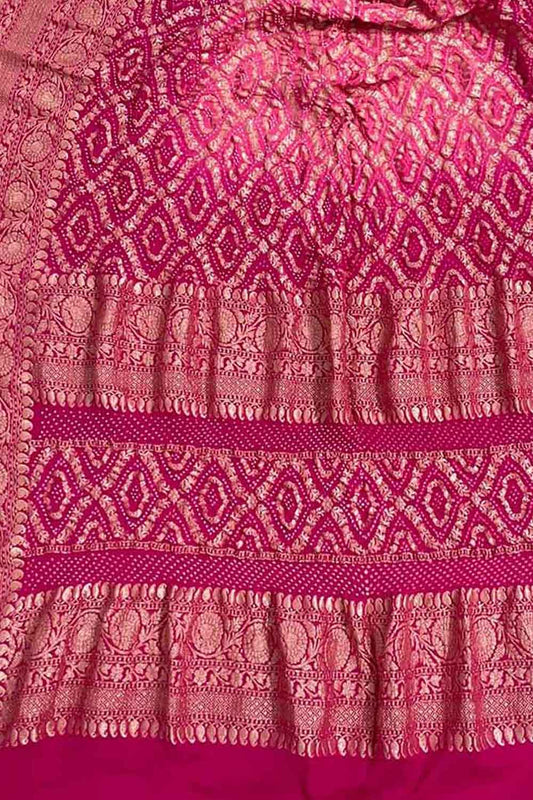 Pink Banarasi Bandhani Pure Georgette Meenakari Dupatta: Exquisite Elegance in Traditional Artistry - Luxurion World