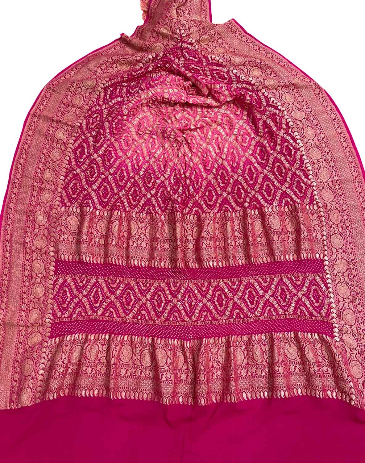 Pink Banarasi Bandhani Pure Georgette Meenakari Dupatta: Exquisite Elegance in Traditional Artistry - Luxurion World