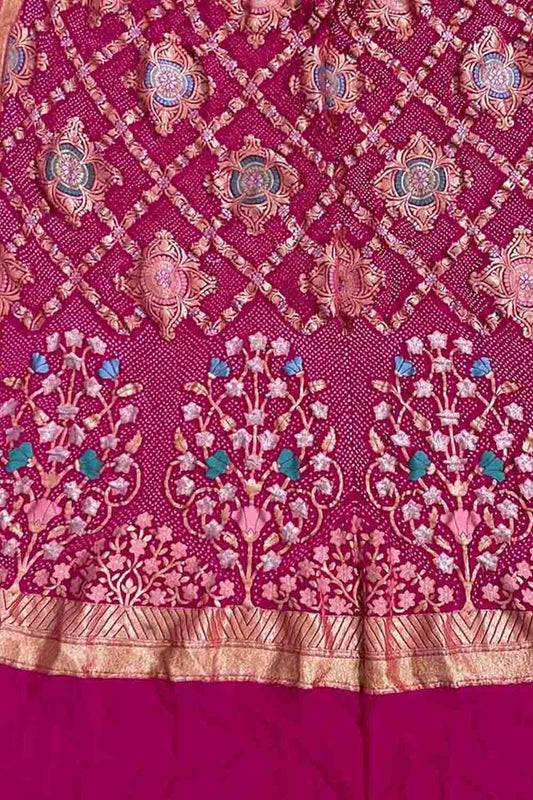 Pink Banarasi Bandhani Pure Georgette Meenakari Dupatta: A Stunning Ethnic Accessory - Luxurion World