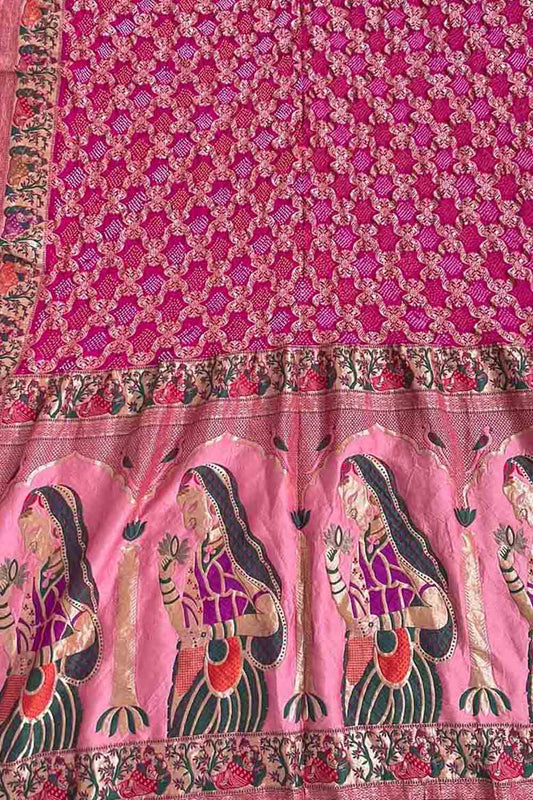 Pink Banarasi Bandhani Pure Georgette Meenakari Dupatta: Exquisite Elegance in Traditional Artistry - Luxurion World