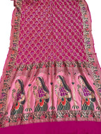 Pink Banarasi Bandhani Pure Georgette Meenakari Dupatta: Exquisite Elegance in Traditional Artistry - Luxurion World
