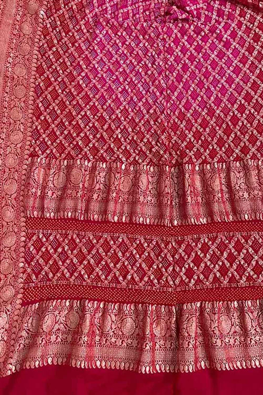 Pink Banarasi Bandhani Pure Georgette Meenakari Dupatta: Exquisite Elegance for Every Occasion