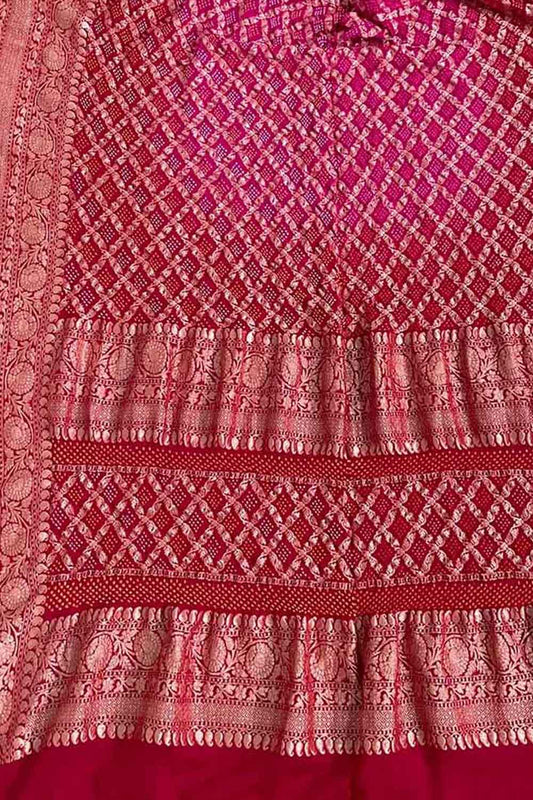 Pink Banarasi Bandhani Pure Georgette Meenakari Dupatta: Exquisite Elegance for Every Occasion - Luxurion World