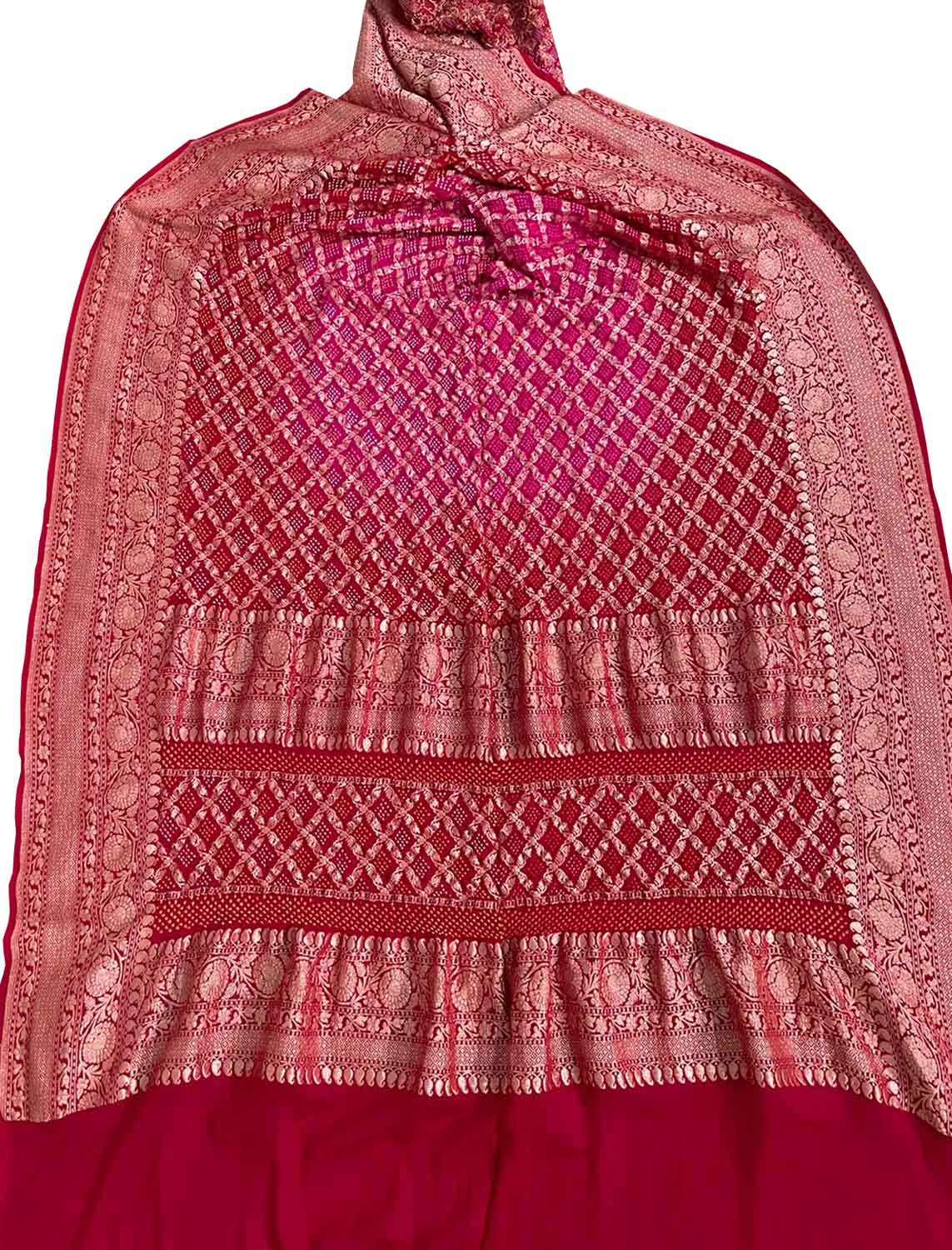 Pink Banarasi Bandhani Pure Georgette Meenakari Dupatta: Exquisite Elegance for Every Occasion - Luxurion World