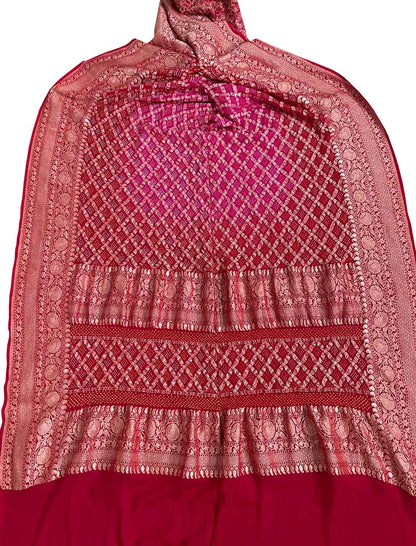 Pink Banarasi Bandhani Pure Georgette Meenakari Dupatta: Exquisite Elegance for Every Occasion - Luxurion World