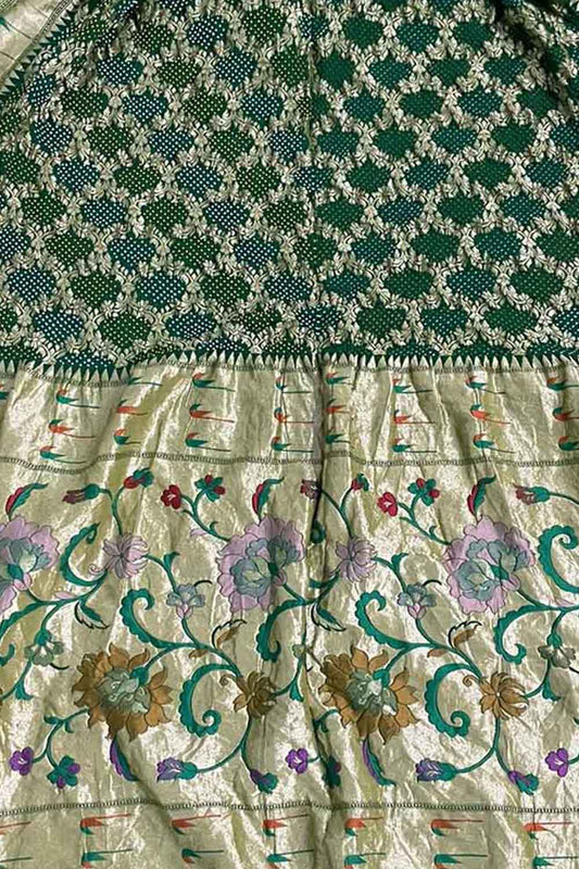 Exquisite Green Banarasi Bandhani Georgette Dupatta with Meenakari Work - Luxurion World