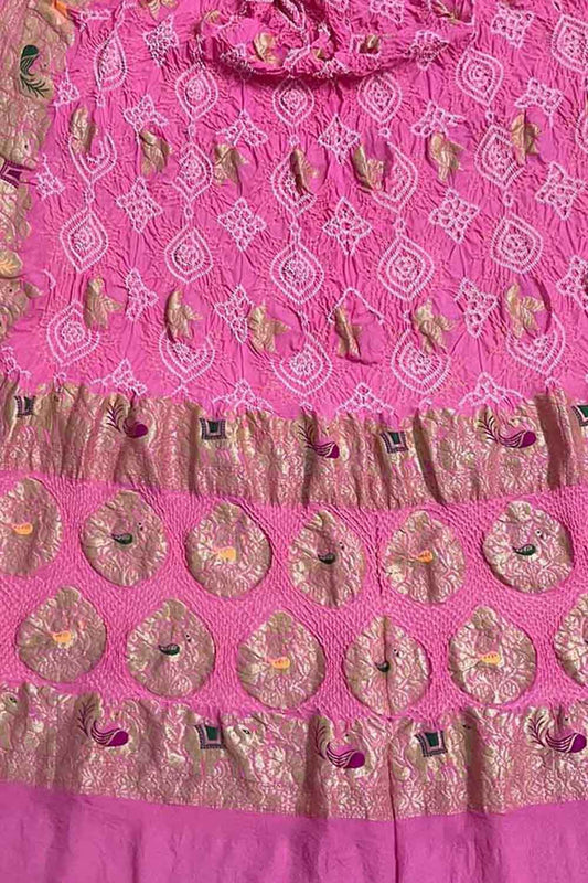 Elegant Pink Banarasi Bandhani Georgette Dupatta with Meenakari Work