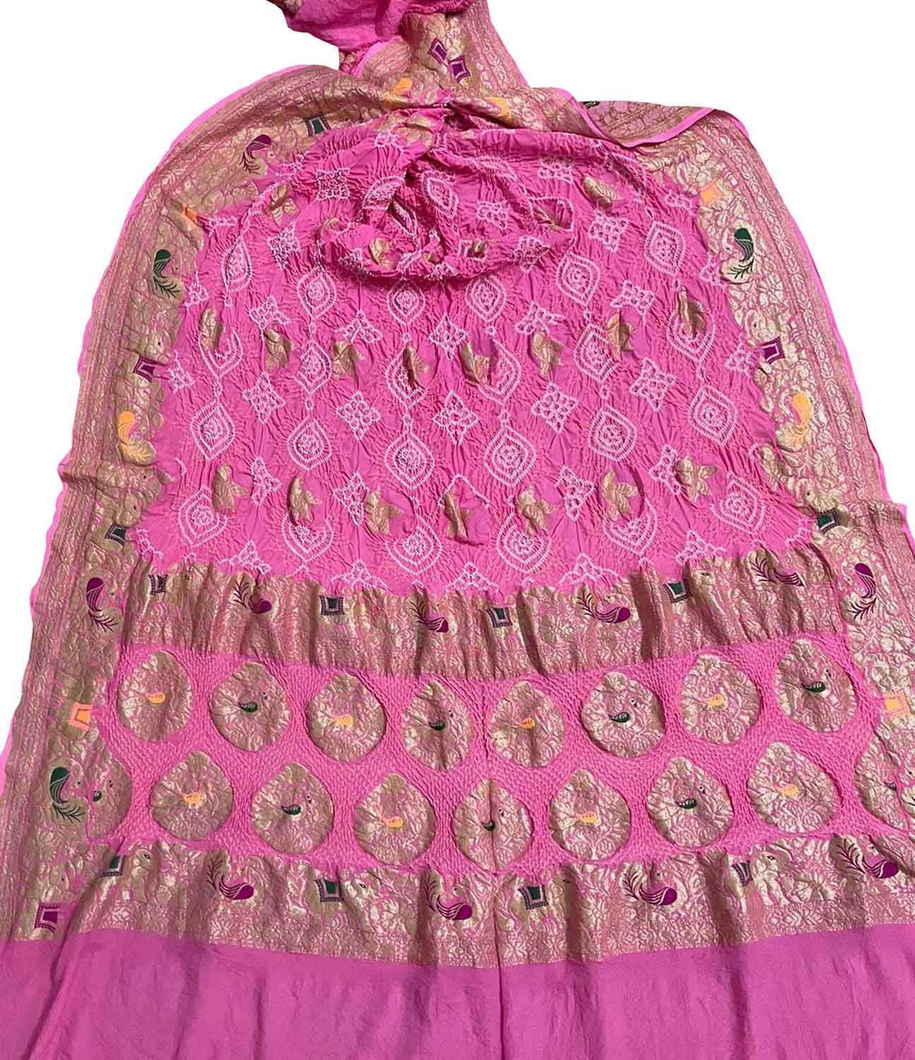 Elegant Pink Banarasi Bandhani Georgette Dupatta with Meenakari Work - Luxurion World