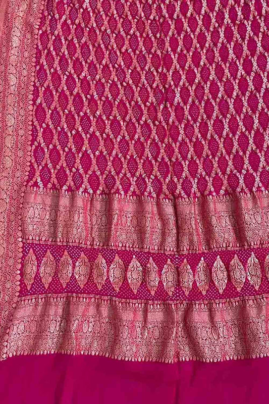 Exquisite Pink Banarasi Bandhani Georgette Dupatta with Meenakari Work - Luxurion World