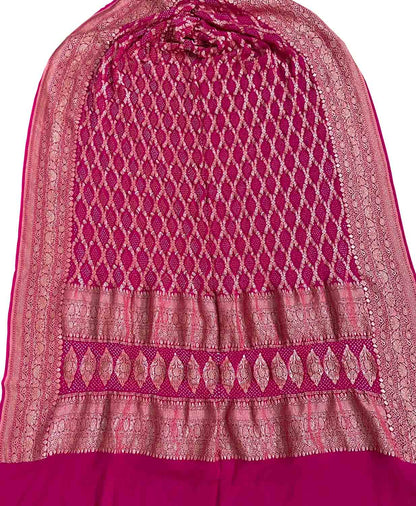 Exquisite Pink Banarasi Bandhani Georgette Dupatta with Meenakari Work - Luxurion World