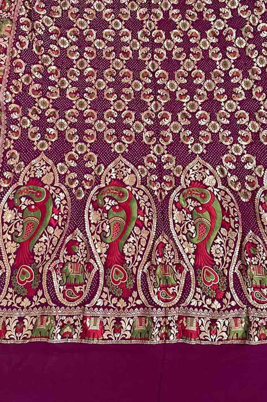 Elegant Purple Banarasi Bandhani Georgette Meenakari Dupatta - Luxurion World