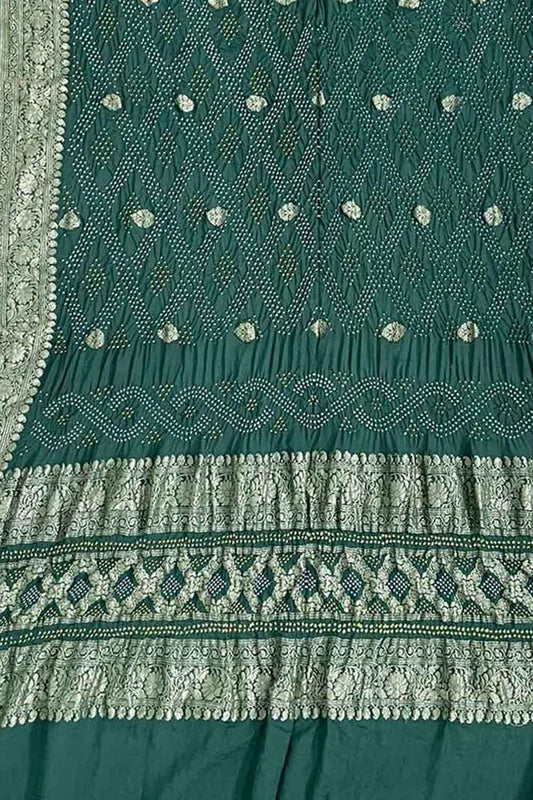 Green Banarasi Bandhani Pure Georgette Meenakari Dupatta: Exquisite Elegance for Every Occasion - Luxurion World