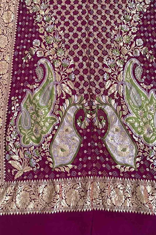Elegant Purple Banarasi Bandhani Georgette Meenakari Dupatta - Luxurion World