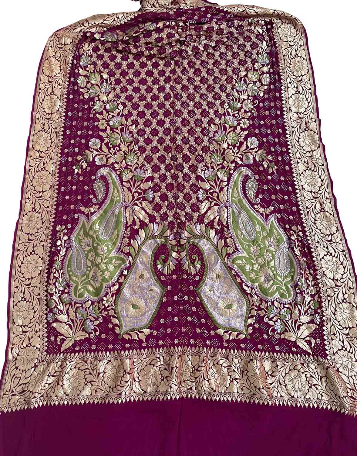 Elegant Purple Banarasi Bandhani Georgette Meenakari Dupatta - Luxurion World