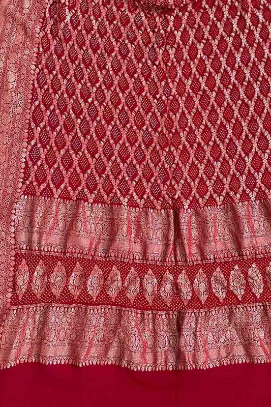 Red Banarasi Bandhani Pure Georgette Meenakari Dupatta: Exquisite Elegance for Every Occasion - Luxurion World