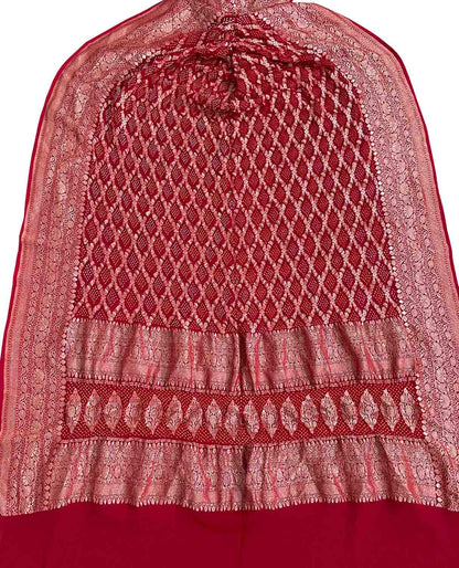 Red Banarasi Bandhani Pure Georgette Meenakari Dupatta: Exquisite Elegance for Every Occasion - Luxurion World