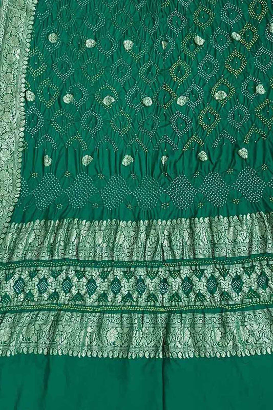 Exquisite Green Banarasi Bandhani Georgette Dupatta with Meenakari Work - Luxurion World