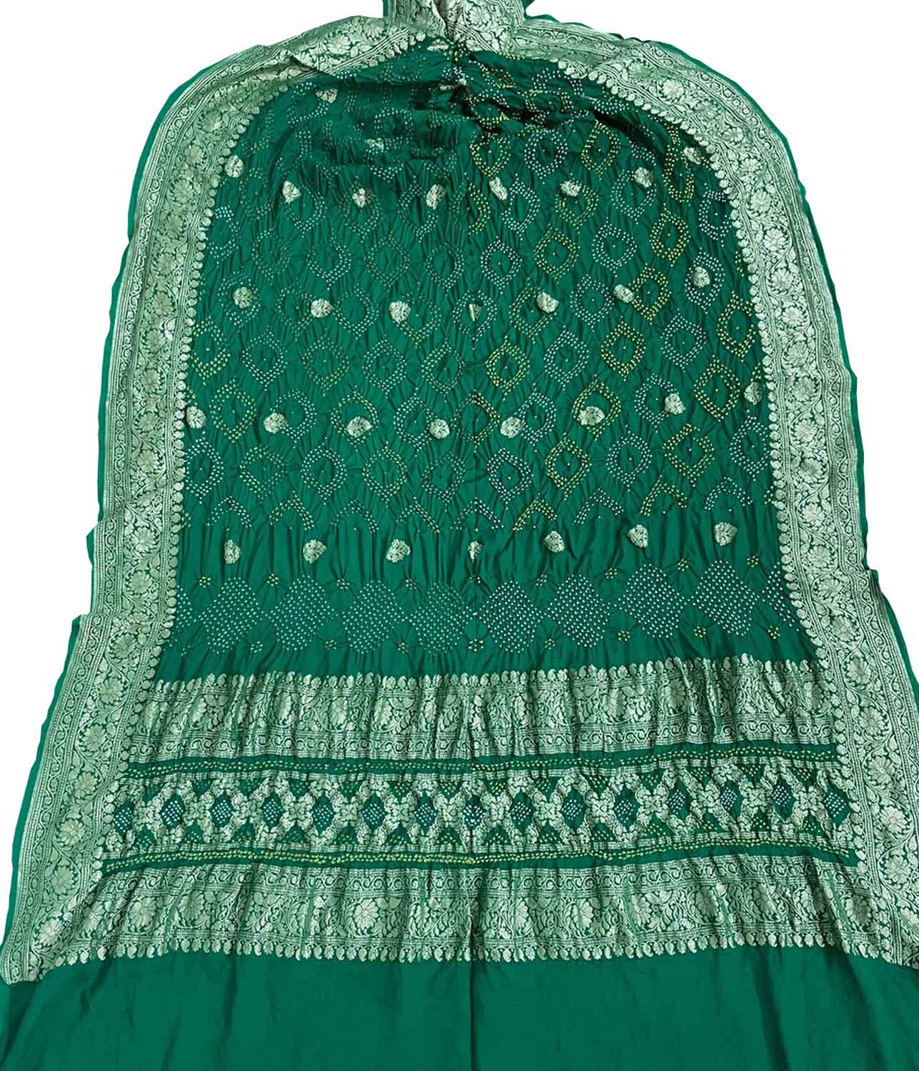 Exquisite Green Banarasi Bandhani Georgette Dupatta with Meenakari Work - Luxurion World