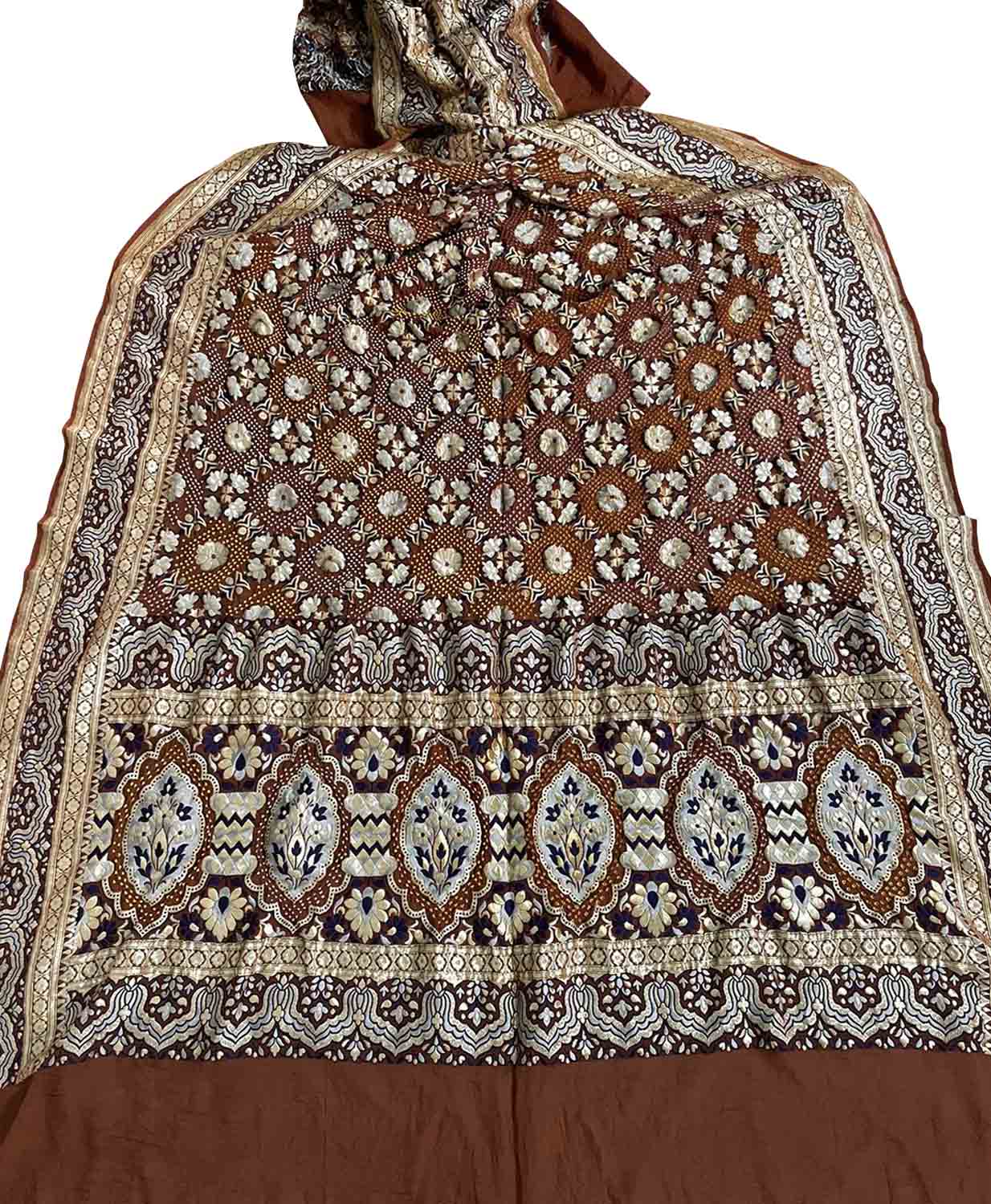 Elegant Brown Banarasi Bandhani Georgette Meenakari Dupatta - Luxurion World