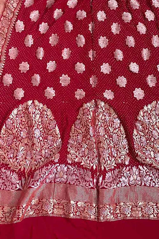 Elegant Red Banarasi Bandhani Georgette Dupatta: A Timeless Accessory - Luxurion World