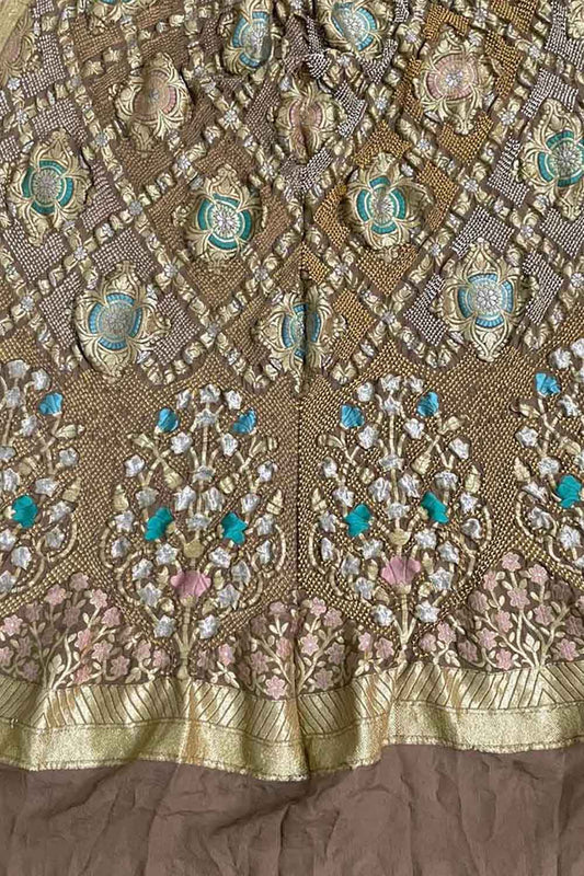 Exquisite Brown Banarasi Bandhani Georgette Dupatta: Pure Elegance - Luxurion World