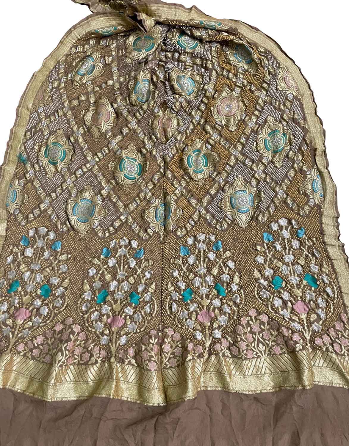 Exquisite Brown Banarasi Bandhani Georgette Dupatta: Pure Elegance - Luxurion World