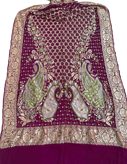 Elegant Purple Banarasi Bandhani Georgette Dupatta - Luxurion World