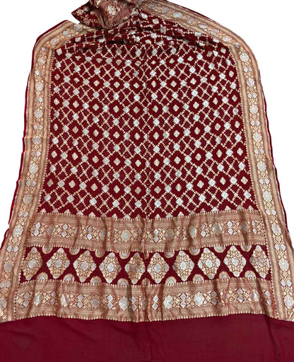 Red Banarasi Bandhani Georgette Dupatta - Elegant and Traditional - Luxurion World