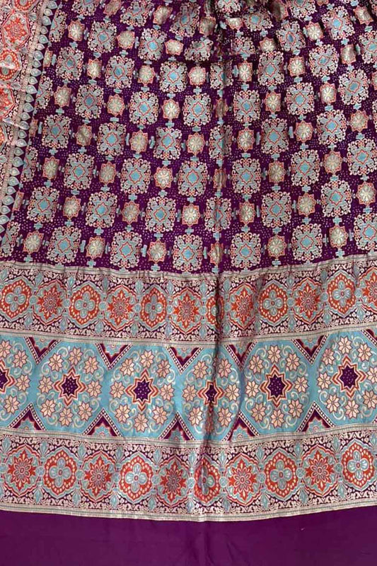 Stunning Purple Banarasi Bandhani Georgette Dupatta - Luxurion World