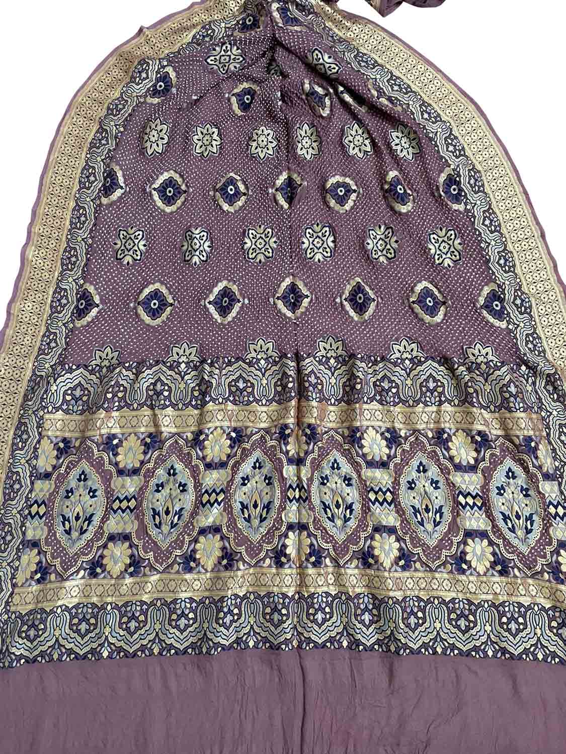 Exquisite Purple Banarasi Bandhani Georgette Dupatta - Luxurion World