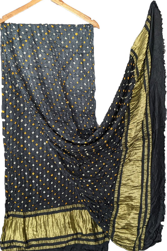 Stylish Black & Grey Bandhani Modal Silk Dupatta with Tissue Border - Perfect for Any Occasion! - Luxurion World
