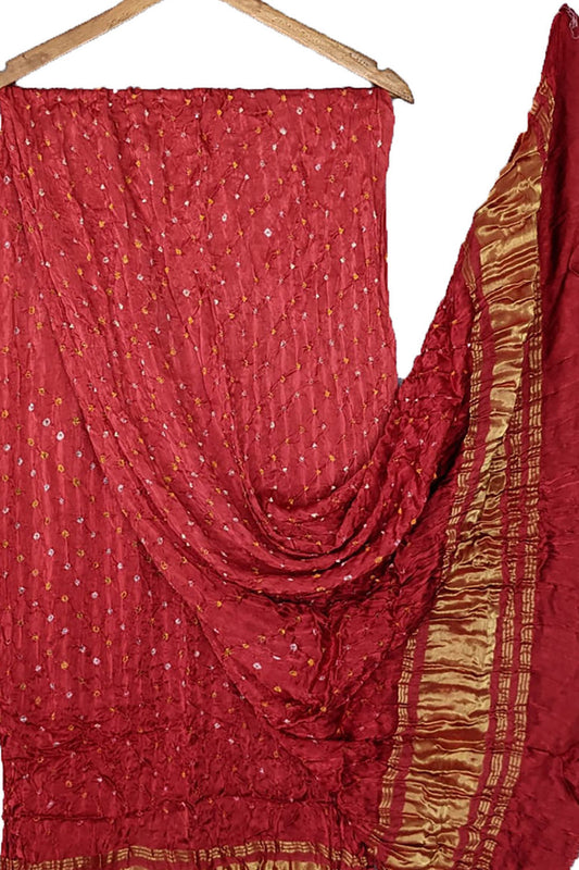 Red Bandhani Modal Silk Tissue Border Dupatta