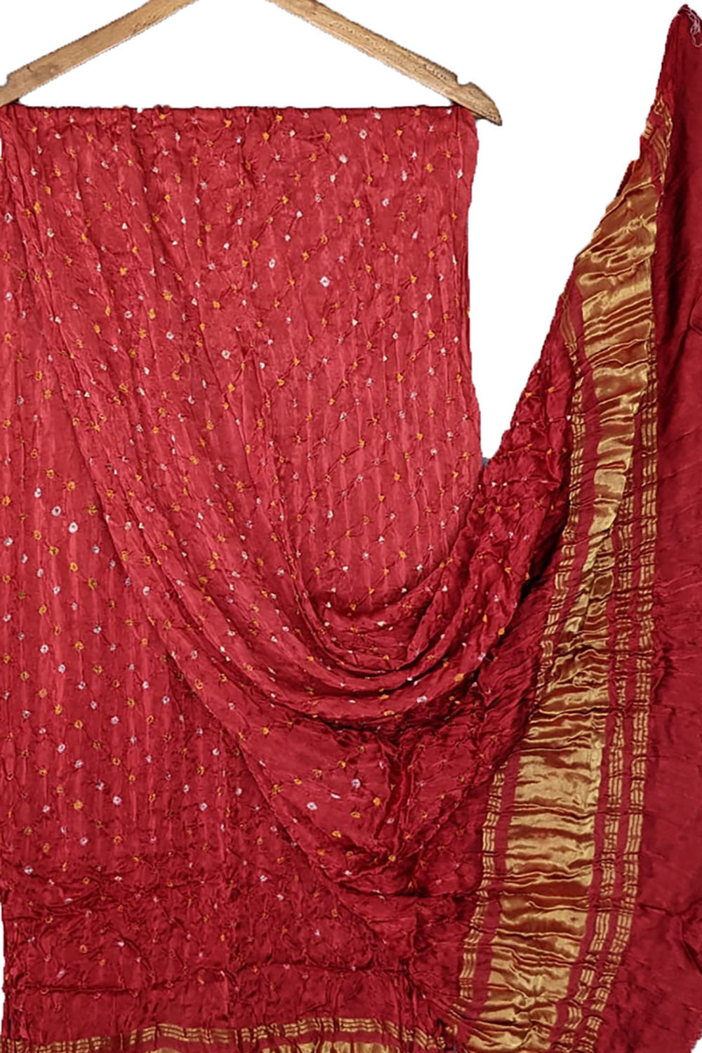 Red Bandhani Modal Silk Tissue Border Dupatta - Luxurion World