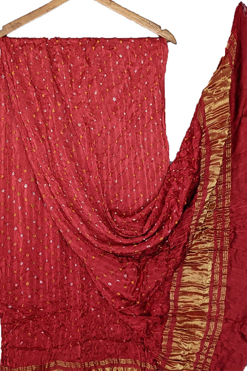 Red Bandhani Modal Silk Tissue Border Dupatta - Luxurion World