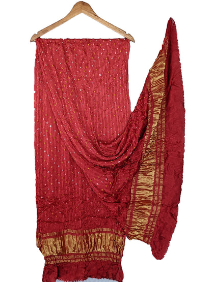 Red Bandhani Modal Silk Tissue Border Dupatta - Luxurion World