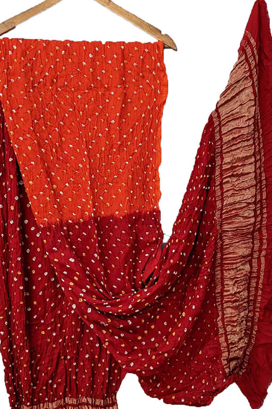 Orange And Red Bandhani Modal Silk Tissue Border Dupatta - Luxurion World
