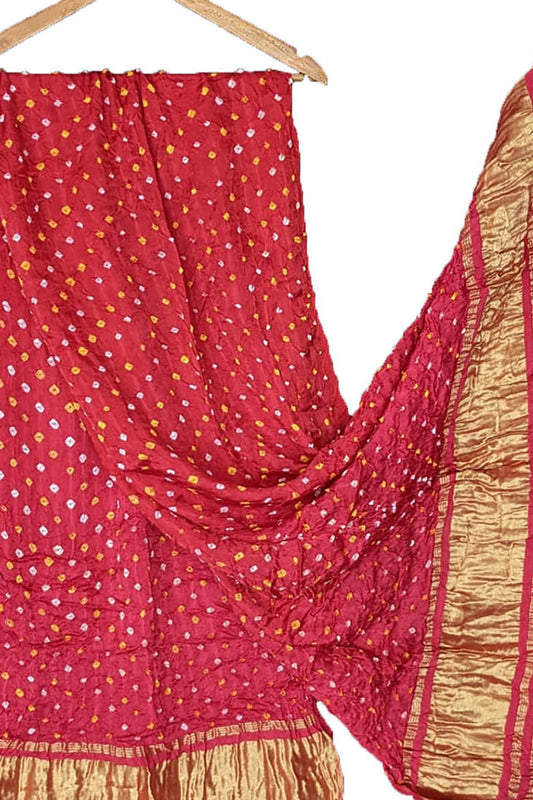 Pink Bandhani Modal Silk Tissue Border Dupatta