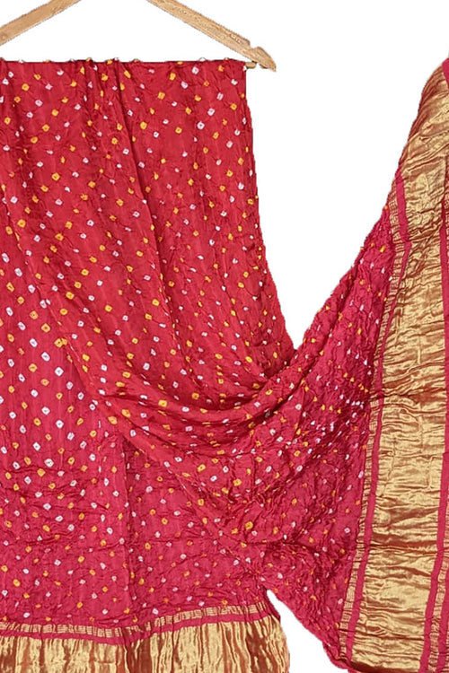Pink Bandhani Modal Silk Tissue Border Dupatta - Luxurion World