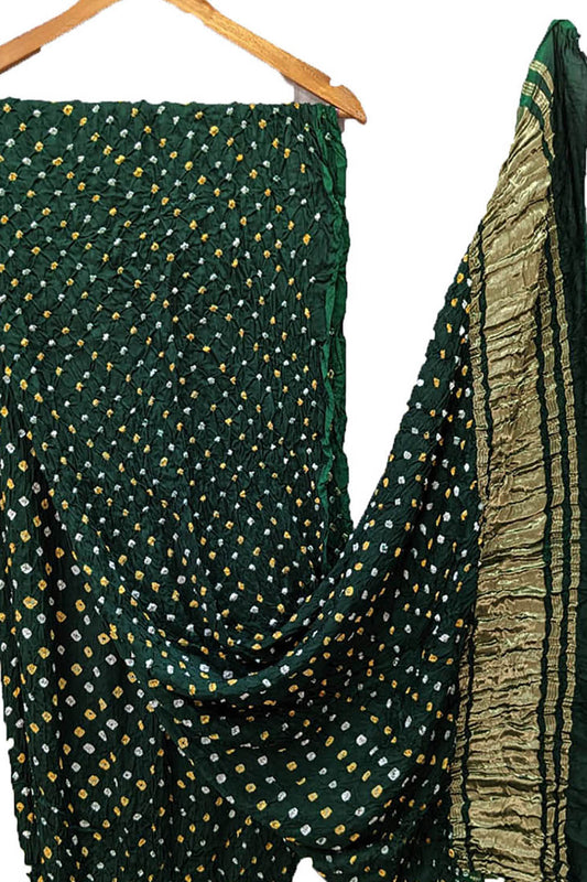 Green Bandhani Modal Silk Tissue Border Dupatta - Luxurion World