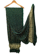 Green Bandhani Modal Silk Tissue Border Dupatta - Luxurion World