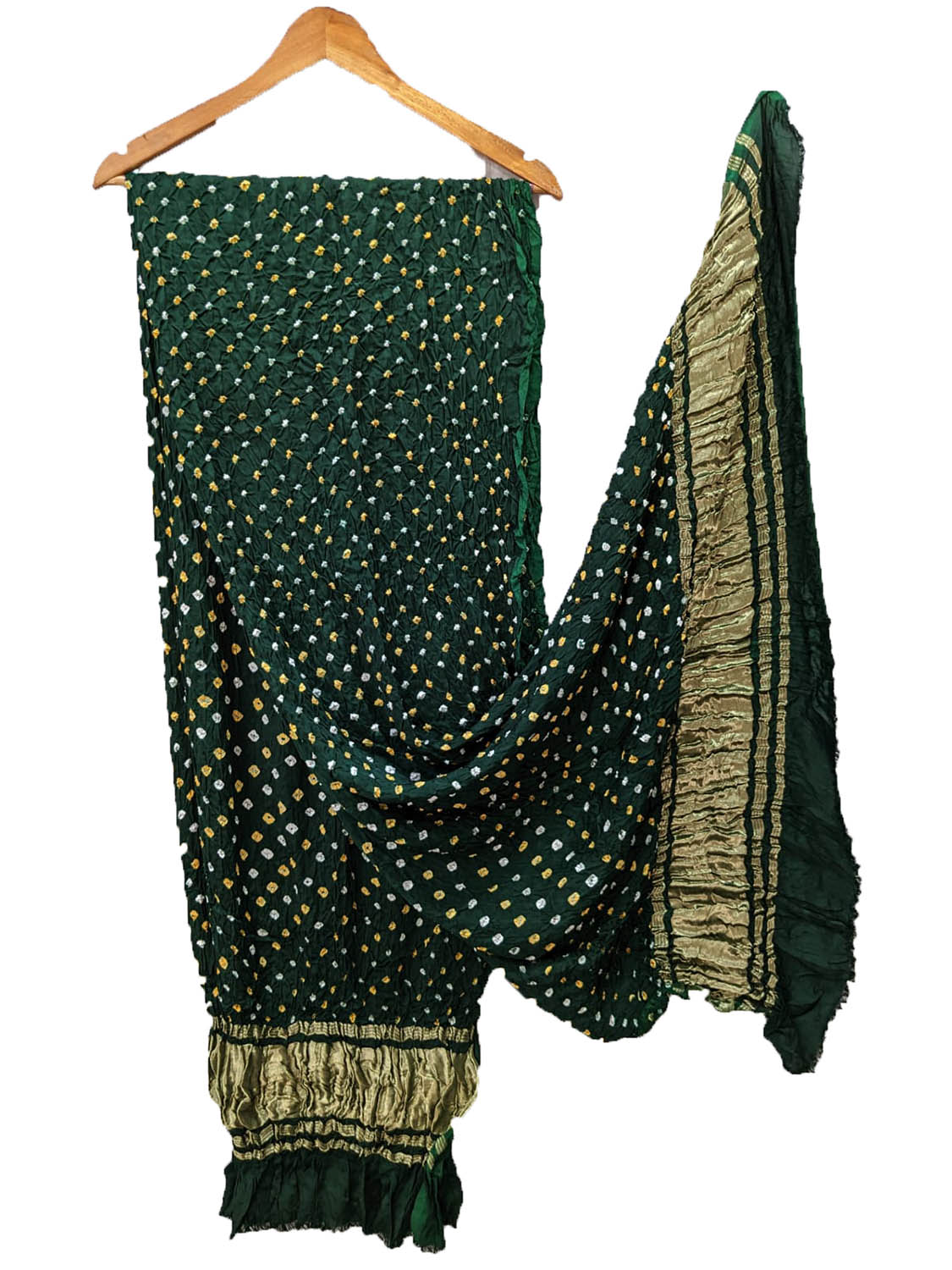 Green Bandhani Modal Silk Tissue Border Dupatta - Luxurion World