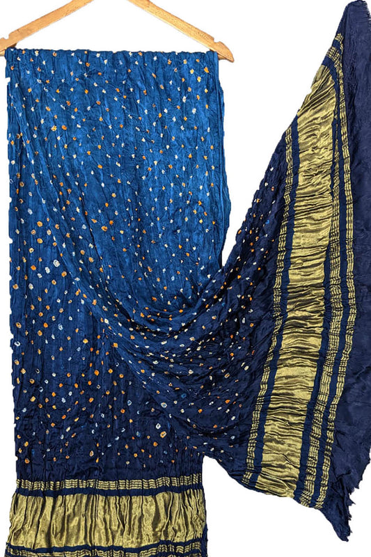 Blue Bandhani Modal Silk Tissue Border Dupatta - Luxurion World