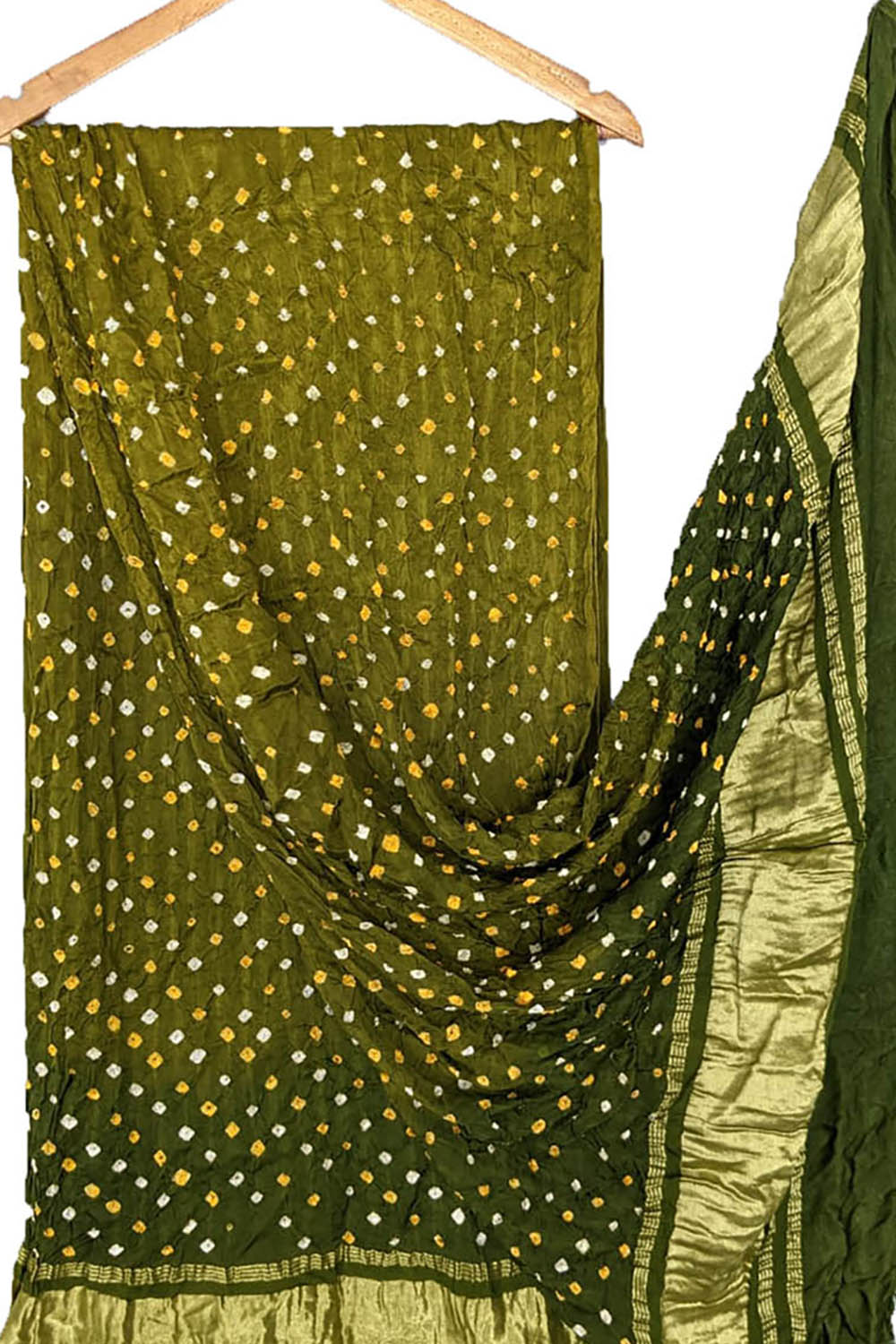 Green Bandhani Modal Silk Tissue Border Dupatta - Luxurion World