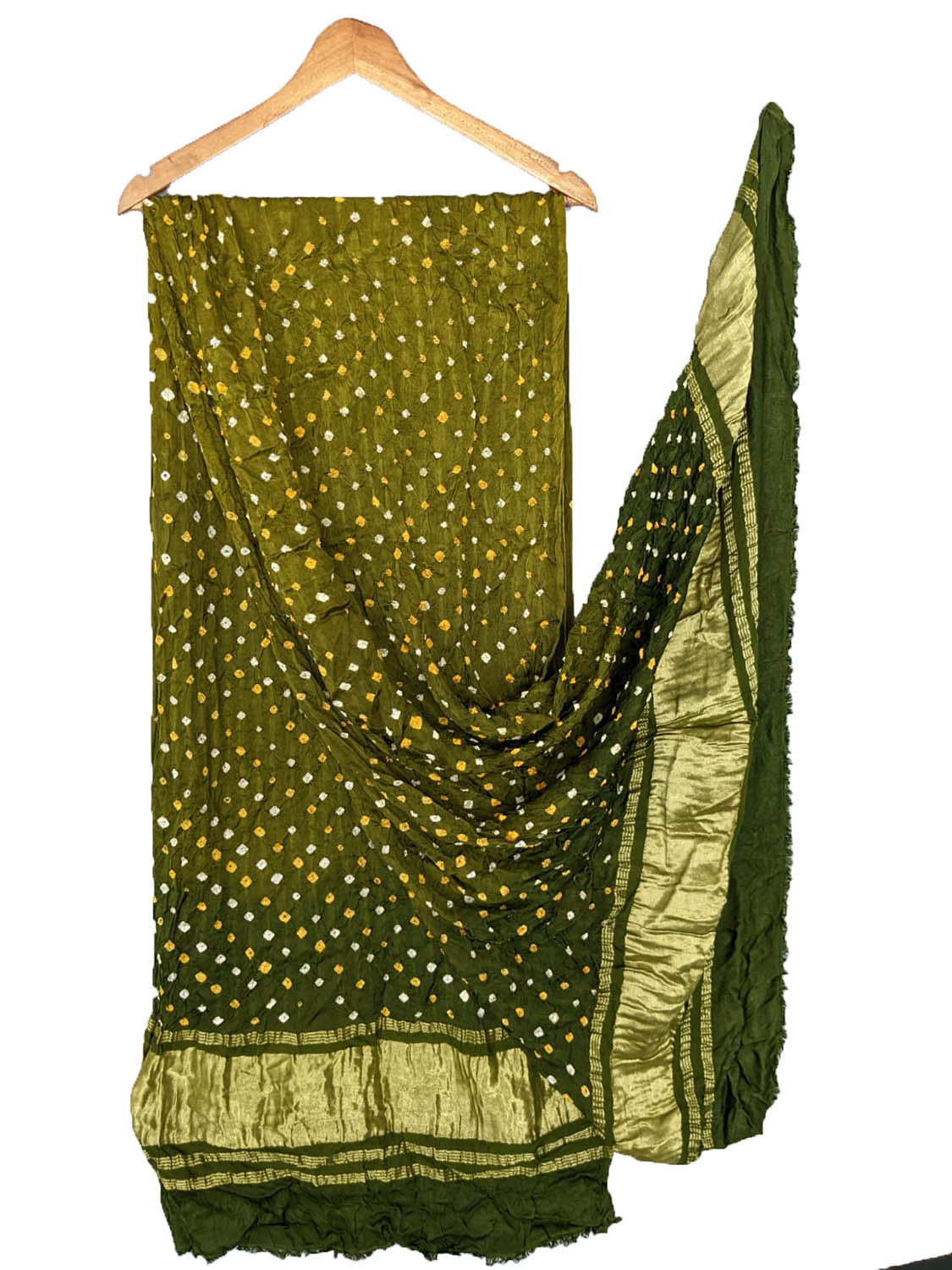 Green Bandhani Modal Silk Tissue Border Dupatta - Luxurion World