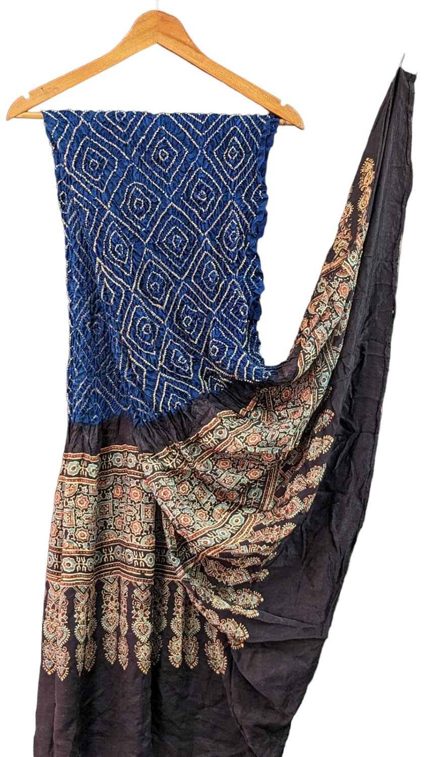 Shop Handcrafted Blue Ajrakh Bandhani Gajji Silk Dupatta - Ethnic Wear Pro - Luxurion World